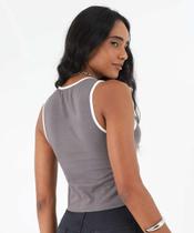 Blusa Regata Feminina Frase Listras Marisa Cinza-75184