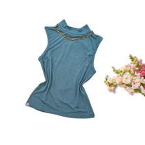Blusa Regata Feminina Gola Alta com Corrente Dourada Blusa Regata Feminina Gola Alta com Corrente Dourada