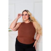 Blusa Regata Feminina Malha Canelada Tecido Ribana Plus Size Moda Luxo,Casual,Básico.
