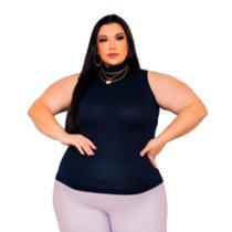 Blusa Regata Feminina Plus Size Gola Alta Canelada Cacharrel sem Manga Blusa Garrafinha