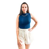 Blusa Regata Feminina Tubinho de Gola Alta Trico Garrafinha Blusa Regata Feminina Tubinho de Gola Alta Trico Garrafinha