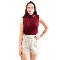 Blusa Regata Feminina Tubinho de Gola Alta Trico Garrafinha Blusa Regata Feminina Tubinho de Gola Alta Trico Garrafinha