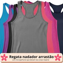 Blusa Regata Nadador Feminina Academia Tecido Respirável Arrastão até GG