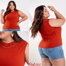 Blusa regata PLUS SIZE em anarruga 3D/ CORRENTE