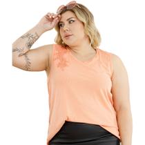 Blusa Regata Plus Size Poliamida Canelada Renda Floral Detalhe Alça Larga Básica 45724