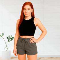 Blusa Regata Top Cropped Canelado Poliéster Gola Normal