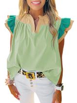 Blusa, regatas femininas Tankaneo, com babados, cor verde