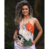 Blusa Regatinha Feminina com Fivela Estampada Tropical Casual, Moda Elegante Blusa Regatinha Feminina com Fivela Estampada Tropical Casual, Moda Elegante