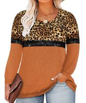 Blusa RITERA Plus Size de manga comprida, com decote redondo, 5GG, feminina