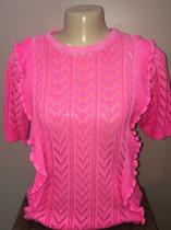 Blusa rosa neon trabalho em linha