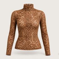 Blusa Segunda Pele de Renda Transparente Manga Longa Feminina Blusa Segunda Pele de Renda Transparente Manga Longa Feminina