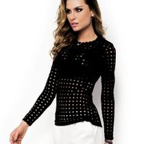 Blusa Segunda Pele de Veludo com Poa em Corte