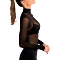 Blusa Segunda Pele Feminina Gola Alta Manga Longa Tule