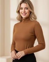 Blusa Segunda Pele Gola Alta e Manga Longa Canelada