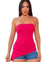 Blusa sem alça Assimétrica Canelada O Ponto Alto da Moda Moderna Blogueira