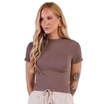 Blusa Sem Costura Manga Curta Básica Essencial Cor:BegeTamanho:P