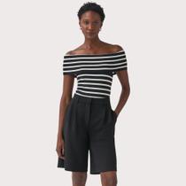 Blusa Shoulder Tricot Ombro a Ombro Listrada