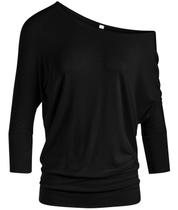 Blusa Simlu Black Dolman Blusa preta com asa de morcego preta com gola redonda, blusa preta, blusa preta (tamanho médio, preta)