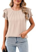 Blusa SimpleFun, manga curta, gola redonda, plissada, comprimento do quadril