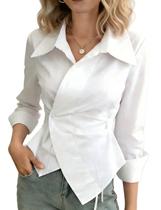 Blusa Slihlound listrada, assimétrica, manga comprida, feminina Blusa Slihlound listrada, assimétrica, manga comprida, feminina