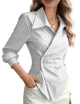 Blusa Slihlound listrada, assimétrica, manga comprida, feminina Blusa Slihlound listrada, assimétrica, manga comprida, feminina