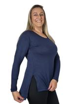 Blusa Sobre Leg Suede Manga Longa Cor:Azul MarinhoTamanho:M
