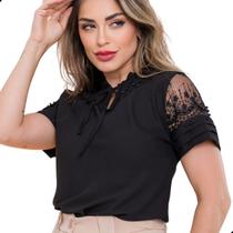 Blusa Social Evangélica Feminina Guipir Renda Gola Pérolas - Look Modas Octavio