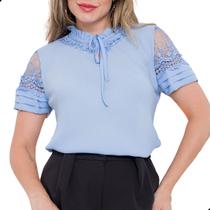 Blusa Social Evangélica Feminina Guipir Renda Gola Pérolas - Look Modas Octavio