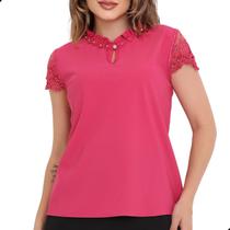 Blusa Social Evangélica Feminina Renda Gola Pedrinha