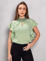 Blusa Social Evangélica Gola Pérola Manga Bufante com Babado
