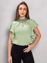 Blusa Social Evangélica Gola Pérola Manga Bufante com Babado