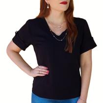 Blusa Social Feminina Camisa Manga Curta Botões Encapados Viscolinho