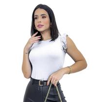 Blusa Social Feminina Canelada T-shirt Manga Curta Babado