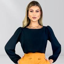 Blusa Social Feminina Com Decote Canoa Manga Longa