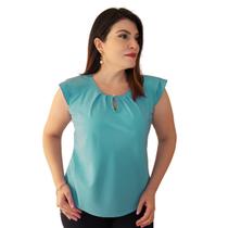 Blusa Social Feminina Crepe Manga Curta Gola Gota Botão Elegante