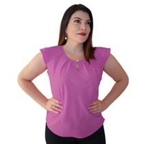 Blusa Social Feminina Crepe Manga Curta Gola Gota Botão Elegante