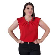 Blusa Social Feminina Crepe Manga Curta Gola Gota Botão Elegante