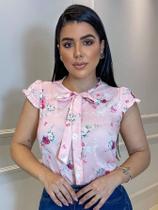 Blusa Social Feminina em Crepe Estampada com Babados nas Mangas