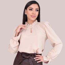 Blusa Social Feminina Evangélica Manga Longa Gola Franzida
