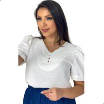 Blusa Social Feminina Gola V Manga Curta Bufante 3 Botões