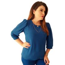 Blusa Social Feminina Manga 3/4 Bufante Camisa Elegante