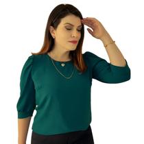 Blusa Social Feminina Manga 3/4 Bufante Camisa Elegante