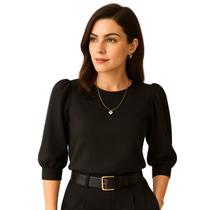 Blusa Social Feminina Manga 3/4 Bufante Camisa Elegante