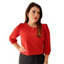 Blusa Social Feminina Manga 3/4 Bufante Camisa Elegante