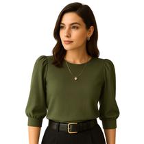 Blusa Social Feminina Manga 3/4 Bufante Camisa Elegante