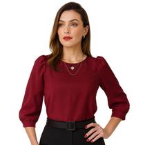 Blusa Social Feminina Manga 3/4 Bufante Camisa Elegante