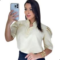 Blusa Social Feminina Manga Bufante com Botões Crepinho