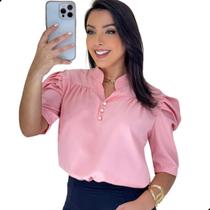 Blusa Social Feminina Manga Bufante com Botões Crepinho - G-Store