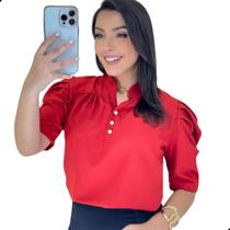 Blusa Social Feminina Manga Bufante com Botões Crepinho