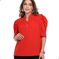 Blusa Social Feminina Manga Bufante com Botões Crepinho